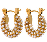 Damenohrringe small Hoop mit Perlen, vergoldet