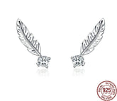 Damen Ohrringe Feder mit Zirkonia Stein 925 Sterling Silber