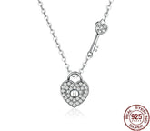Zarte Damen Halskette mit Heart Lock & Key Anhänger aus 925 Sterling Silber