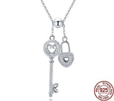 Damen Halskette mit Schloss und Schlüssel Anhänger 925 Sterling Silber