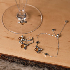 Damen Ohrringe  Bienen Anhänger mit Kristallstein 925 Sterling Silber