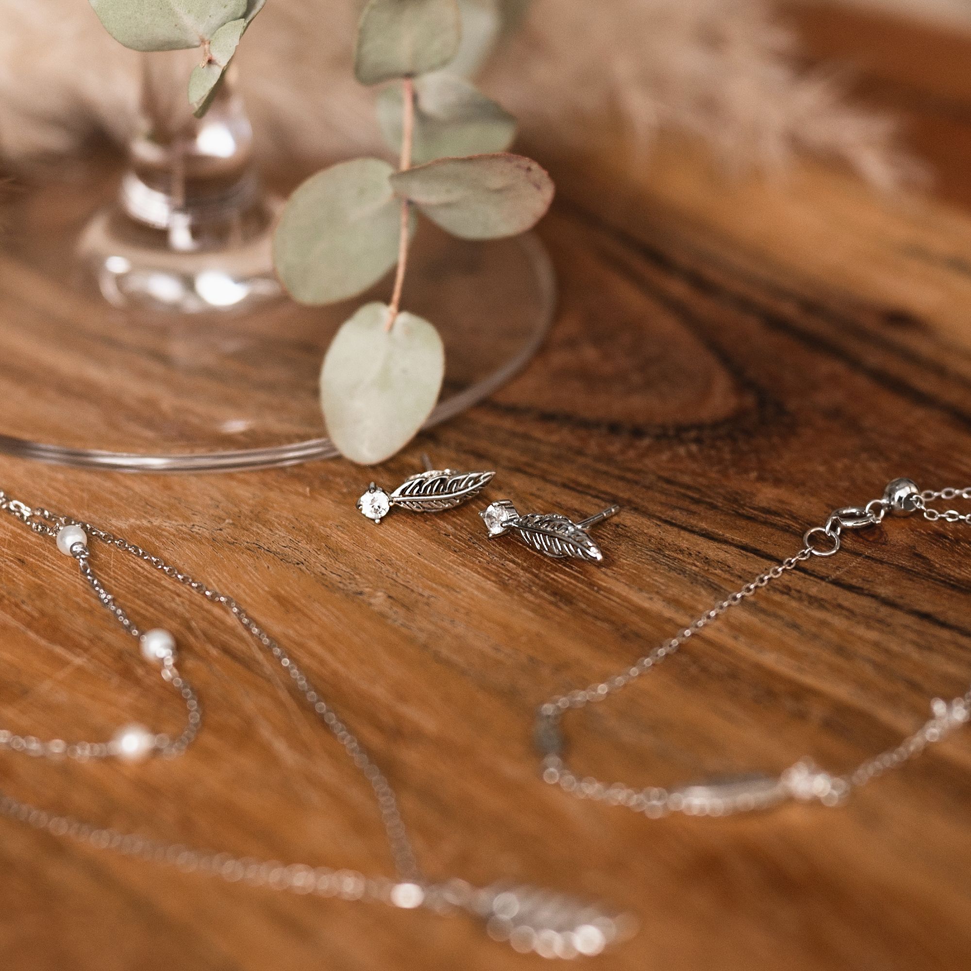 Damen Ohrringe Feder mit Zirkonia Stein 925 Sterling Silber