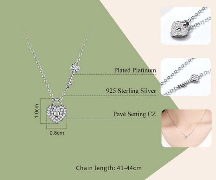 Zarte Damen Halskette mit Heart Lock & Key Anhänger aus 925 Sterling Silber