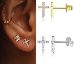 Ohrstecker Kreuz Symbol 925 Sterling Silber Zirkonia Stein