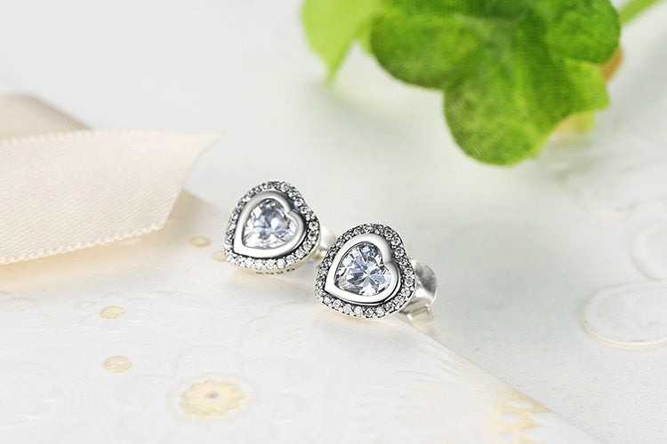 Damen Herz Ohrstecker mit Zirkonia Stein aus 925 Sterling Silber