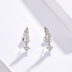 Damen Ohrringe Feder mit Zirkonia Stein 925 Sterling Silber