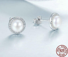 Klassische Damen Ohrstecker mit Perle aus 925 Sterling Silber