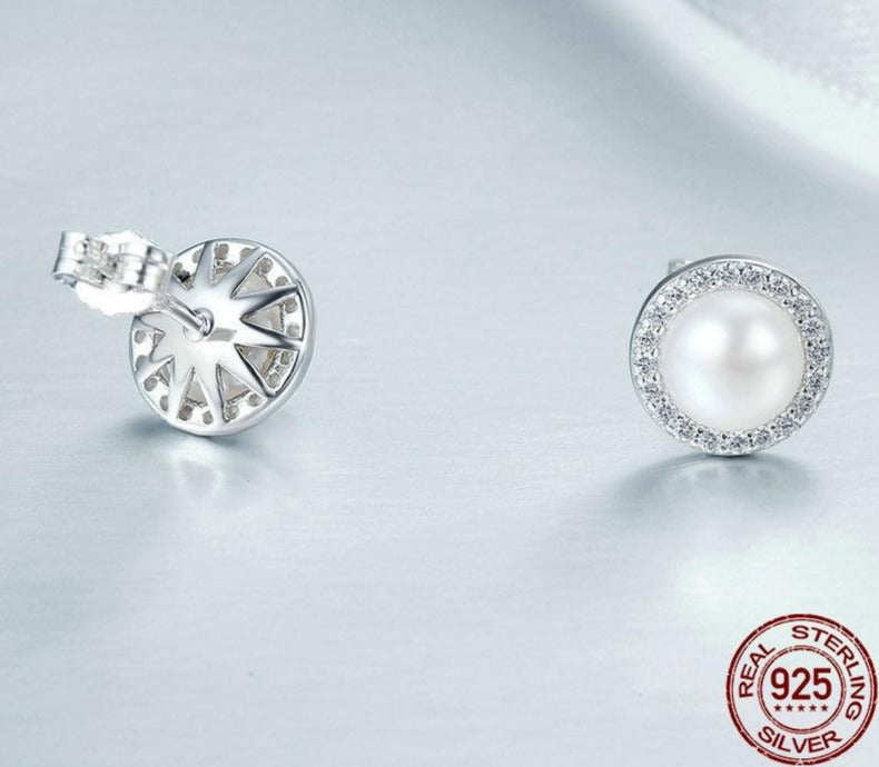 Klassische Damen Ohrstecker mit Perle aus 925 Sterling Silber