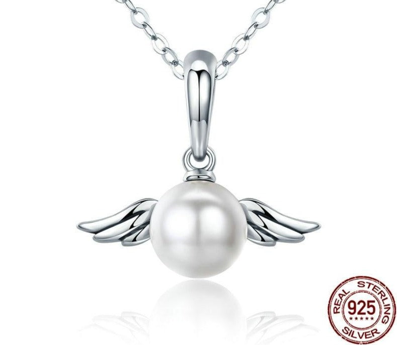 Damen Halskette mit Engel/Perle Anhänger 925 Sterling Silber 38-45cm
