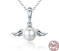 Damen Halskette mit Engel/Perle Anhänger 925 Sterling Silber 38-45cm