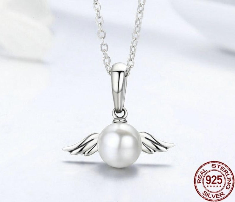 Damen Halskette mit Engel/Perle Anhänger 925 Sterling Silber 38-45cm