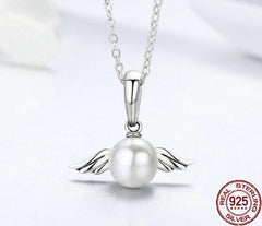 Damen Halskette mit Engel/Perle Anhänger 925 Sterling Silber 38-45cm