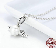 Damen Halskette mit Engel/Perle Anhänger 925 Sterling Silber 38-45cm