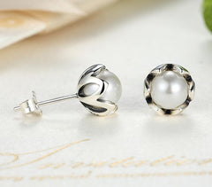 Schlichte Damen Ohrstecker Perle 925 Sterling Silber