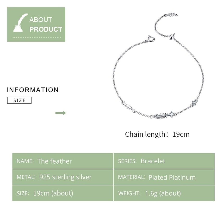 Damen Armband mit zartem Feder Anhänger aus 925 Sterling Silber