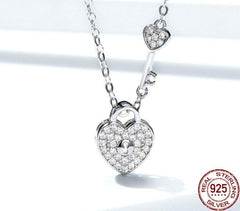 Zarte Damen Halskette mit Heart Lock & Key Anhänger aus 925 Sterling Silber