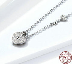 Zarte Damen Halskette mit Heart Lock & Key Anhänger aus 925 Sterling Silber