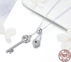 Damen Halskette mit Schloss und Schlüssel Anhänger 925 Sterling Silber