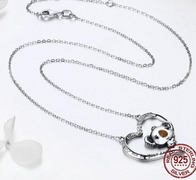 Mädchen Halskette 38-45cm mit Koala Herz Anhänger 925 Sterling Silber
