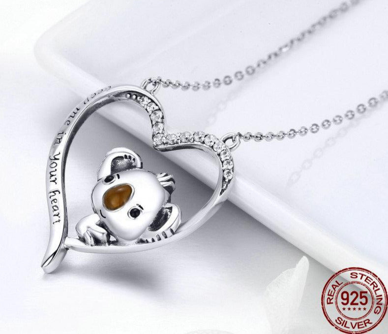 Mädchen Halskette 38-45cm mit Koala Herz Anhänger 925 Sterling Silber