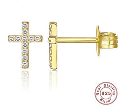 Ohrstecker Kreuz Symbol 925 Sterling Silber Zirkonia Stein