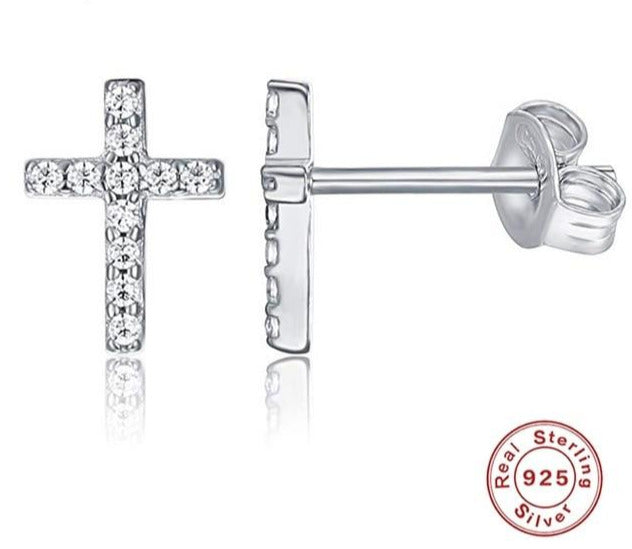 Ohrstecker Kreuz Symbol 925 Sterling Silber Zirkonia Stein