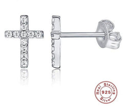 Ohrstecker Kreuz Symbol 925 Sterling Silber Zirkonia Stein
