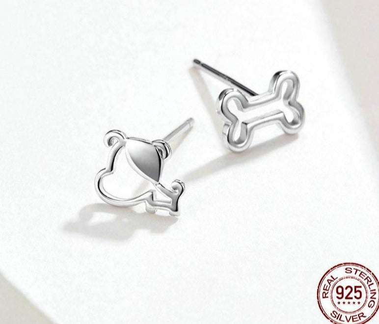 Hund und Knochen Mädchen Ohrstecker 925 Silber
