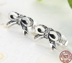 Damen Ohrstecker Schleife 925 Sterling Silber mit Zirkonia Stein