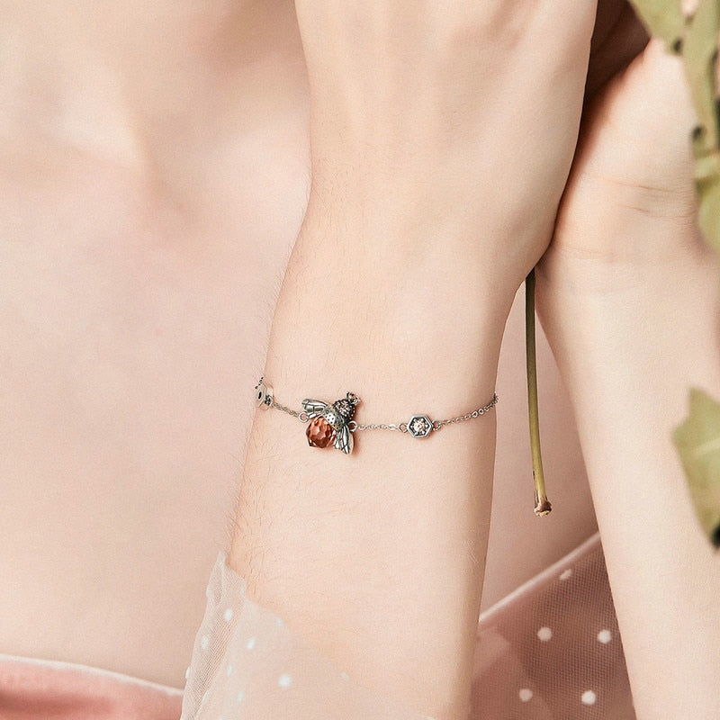 Zarter Damen Armband mit Bienen Anhänger 925 Sterling Silber