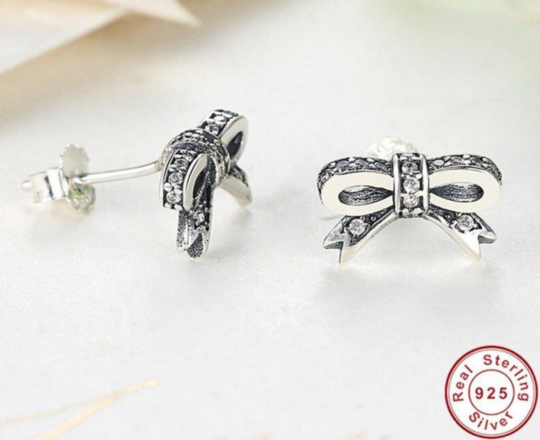 Damen Ohrstecker Schleife 925 Sterling Silber mit Zirkonia Stein