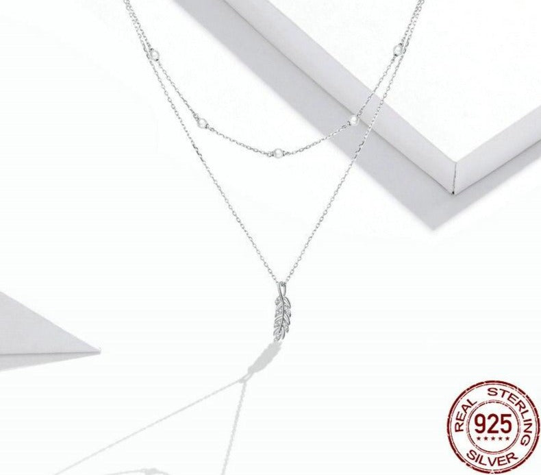 Damen Halskette mit Feder Anhänger und Zirkonia Stein aus 925 Sterling Silber