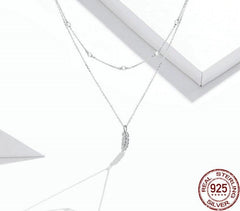 Damen Halskette mit Feder Anhänger und Zirkonia Stein aus 925 Sterling Silber