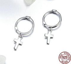 Zarte Ohrringe mit Kreuz Anhänger 925 Sterling Silber