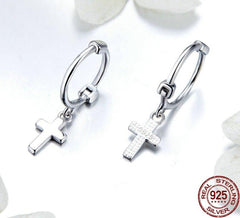 Zarte Ohrringe mit Kreuz Anhänger 925 Sterling Silber