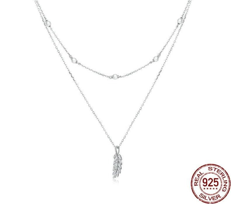 Damen Halskette mit Feder Anhänger und Zirkonia Stein aus 925 Sterling Silber