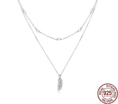 Damen Halskette mit Feder Anhänger und Zirkonia Stein aus 925 Sterling Silber