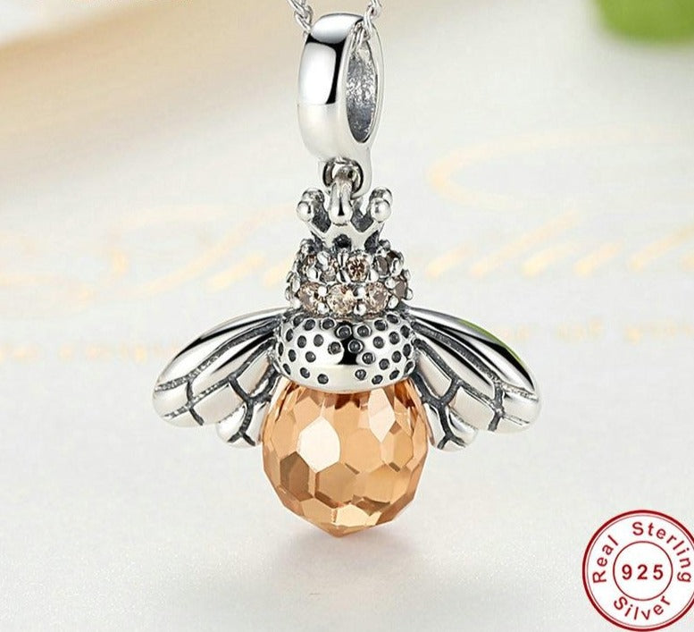 Halskette mit Bienen Anhänger mit Kristallstein 925 Sterling Silber oder nur Bienen Anhänger Kristallstein 925 Sterling Silber