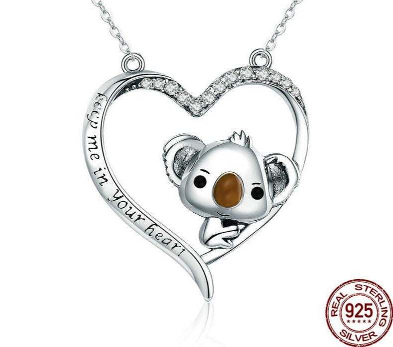 Mädchen Halskette 38-45cm mit Koala Herz Anhänger 925 Sterling Silber