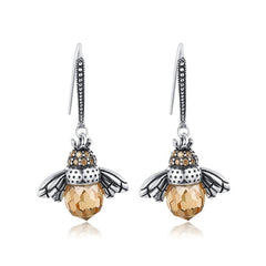 Damen Ohrringe  Bienen Anhänger mit Kristallstein 925 Sterling Silber