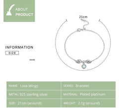 Damen Armband mit Flügel Herz Anhänger aus 925 Sterling Silber