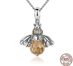 Halskette mit Bienen Anhänger mit Kristallstein 925 Sterling Silber oder nur Bienen Anhänger Kristallstein 925 Sterling Silber