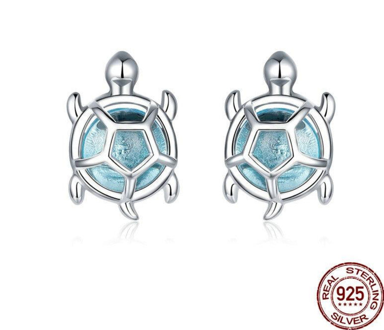Mädchen Ohrstecker Schildkröte 925 Sterling Silber mit Zirkonia Stein