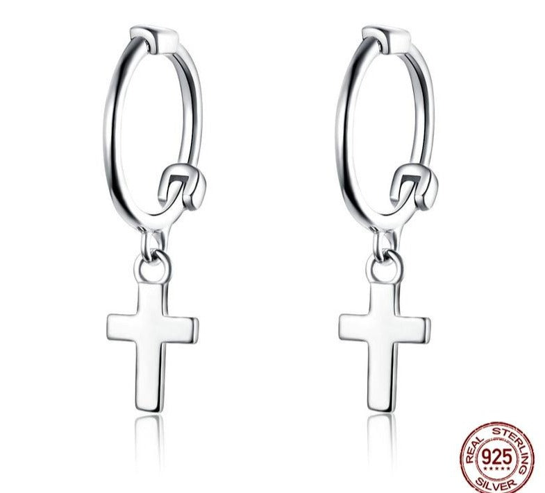 Zarte Ohrringe mit Kreuz Anhänger 925 Sterling Silber