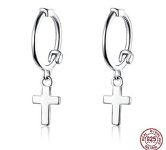 Zarte Ohrringe mit Kreuz Anhänger 925 Sterling Silber