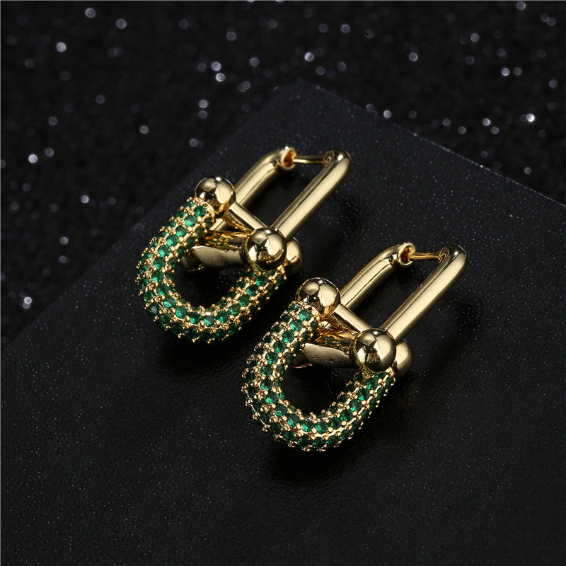 Vintage Design Damen Ohrringe mit grünem Zirkonia Stein, vergoldet