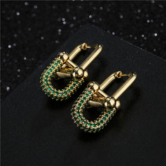 Vintage Design Damen Ohrringe mit grünem Zirkonia Stein, vergoldet