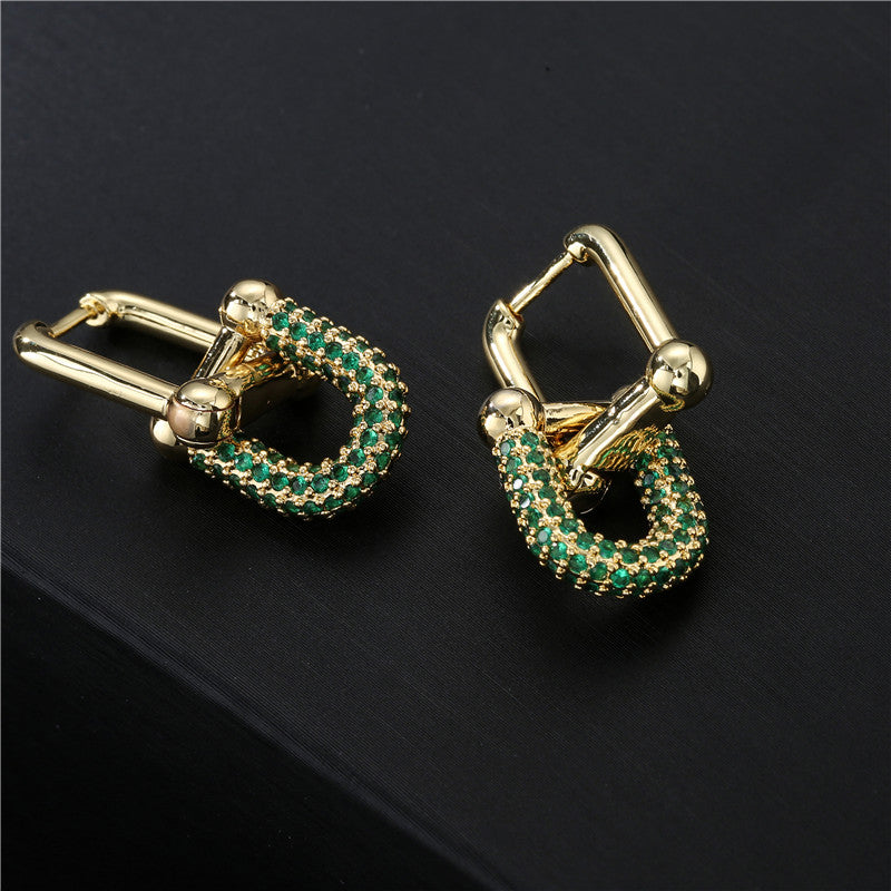 Vintage Design Damen Ohrringe mit grünem Zirkonia Stein, vergoldet