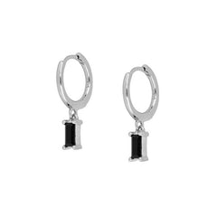 Damen Creolen mit schwarzem Anhänger aus 925 Sterling Silber